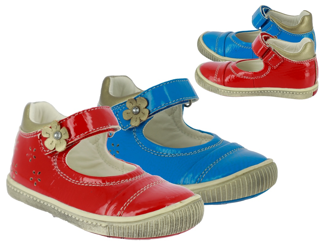 .Ki.-Schuh, Lack-PU, Riemen mit Klettverschluss, TPR-Sohle, rot+blau