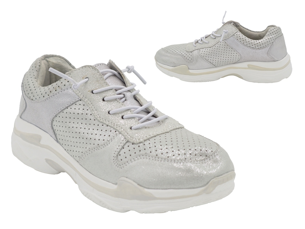 .Da.-Sportschuh, EVA-Sohle, Gummizug, Lederinnensohle, Wildleder, silber