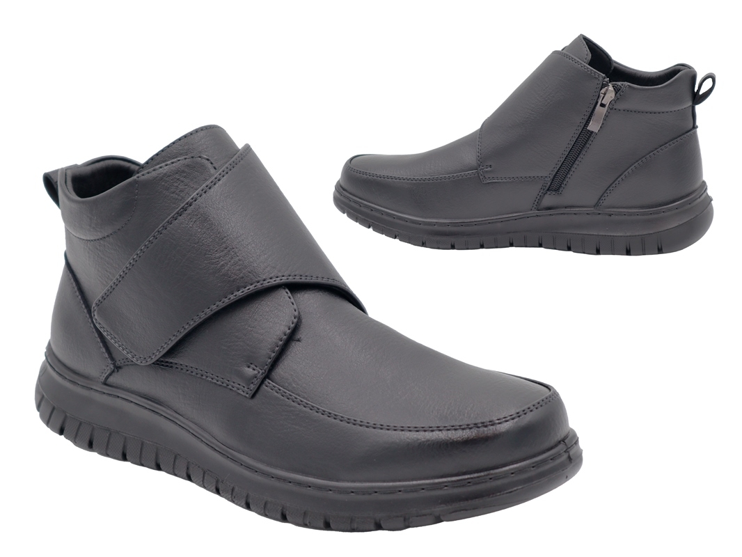 .He.-Knöchelschuh, PU-Sohle, 1x breiter Klettverschluss, Kaltfutter, PU, schwarz