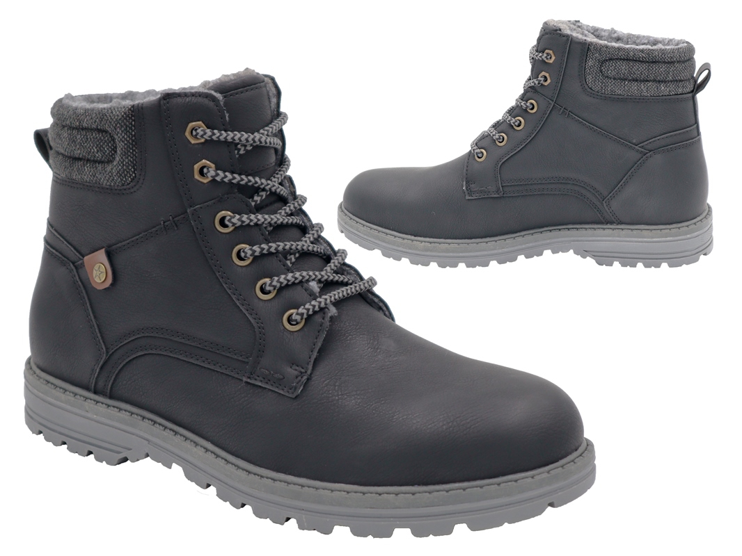 .He.-Knöchelschuh, TPR-Sohle, Schnürer, Ziernähte, Warmfutter, PU, schwarz