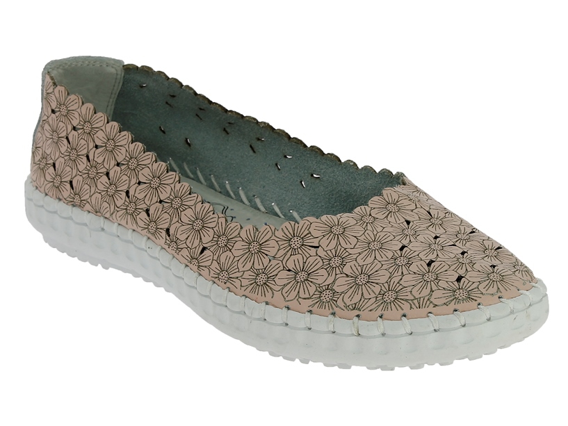 .Da.-Schuh, Gummisohle, bedrucktes Leder, Leder-Innensohle, Blumenmuster, altrosa