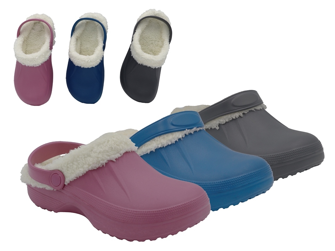 .Da.-EVA Clogs, geschlossen, mit Riemen, Warmfutter, navy+grau+altrosa