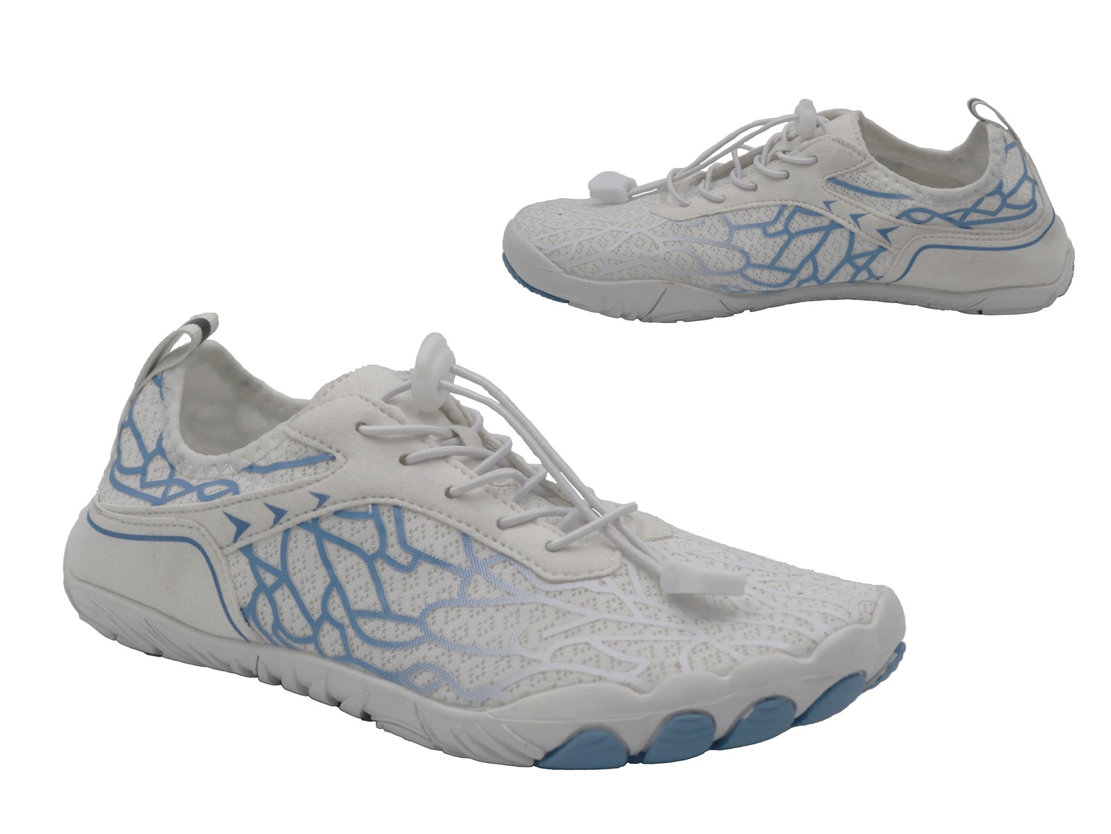 .Da.-Barfußschuh, Gummi-Sohle, verstellbare elast. Schnürung, Textil, weiß-hellblau