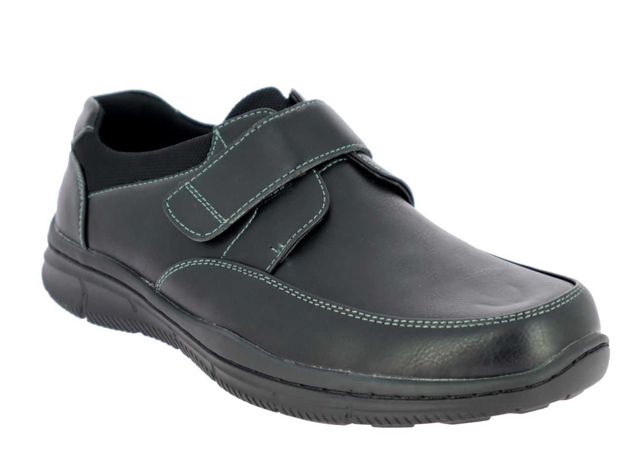 .He.-Schuh, PVC-Sohle, Klettverschl., Ziernähte, PU, schwarz
