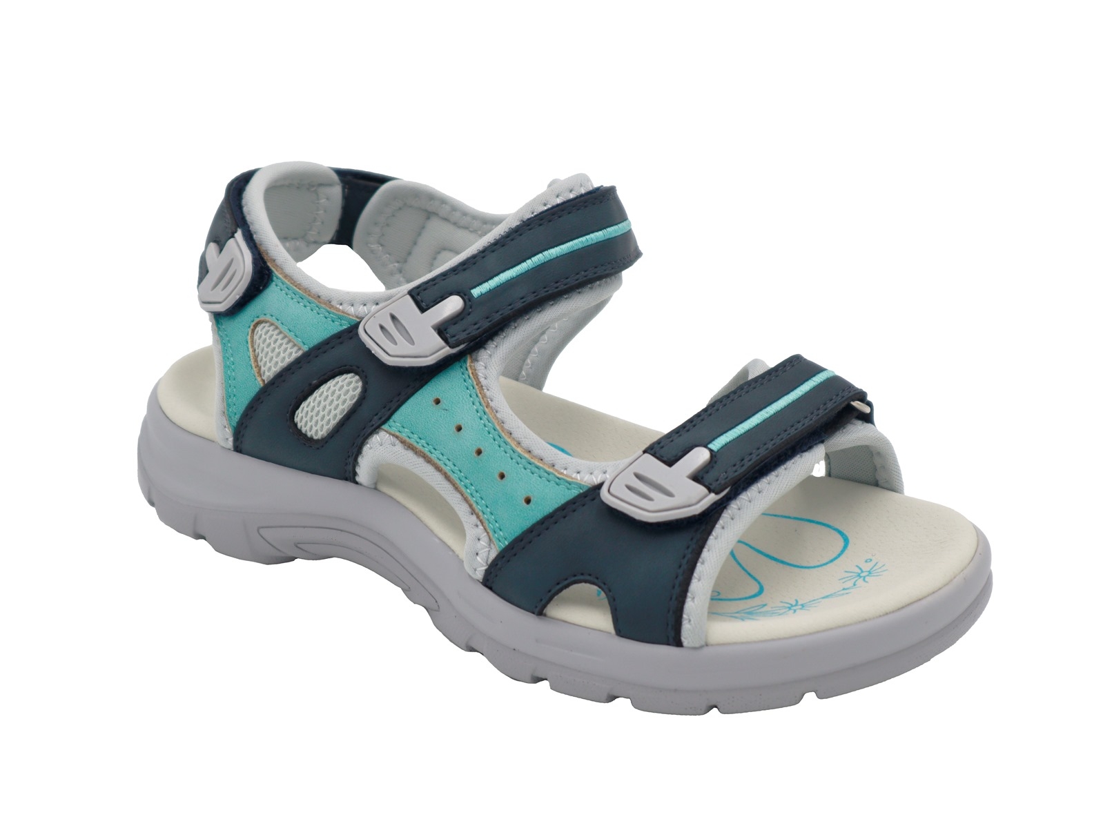 .Da.-Sandalette, PU-Sohle, 3x Klettverschl., PU/Nubukoptik, navy-türkis