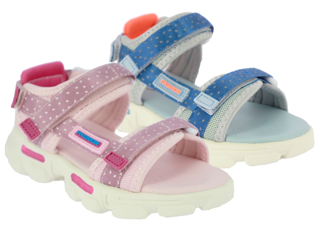 .Ki.-Sandalette, EVA-Sohle, 3x Klettverschl., PU, blau-grau + pink-fuchsia