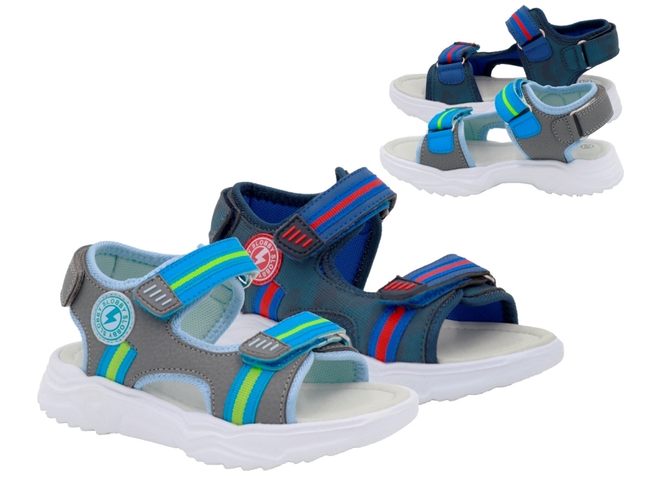 .Ki.-Sandalette, EVA-Sohle, 3x Klettverschl., PU, navy-rot + grau-hl.blau