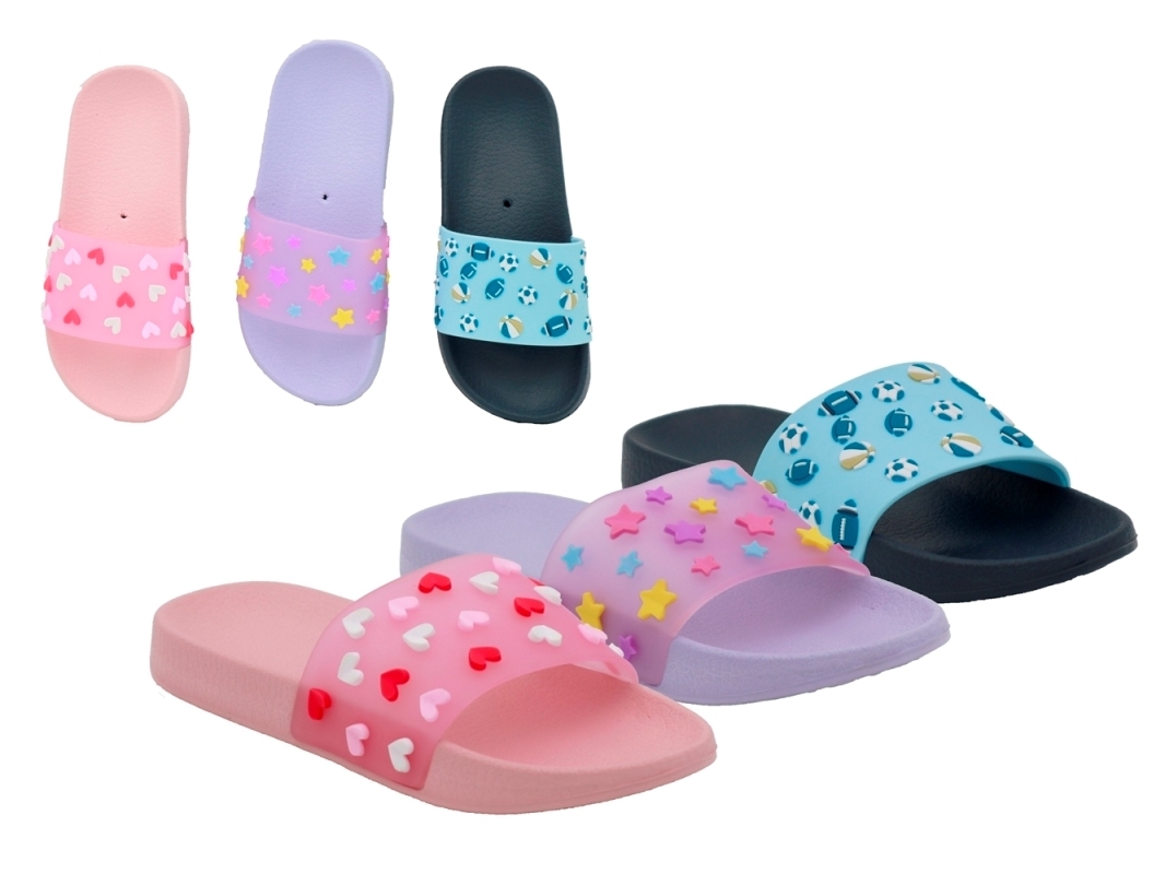 .Ki.-Badepantolette, PVC, "Sport+Sterne+Herzen", EVA, navy+lila+rosa