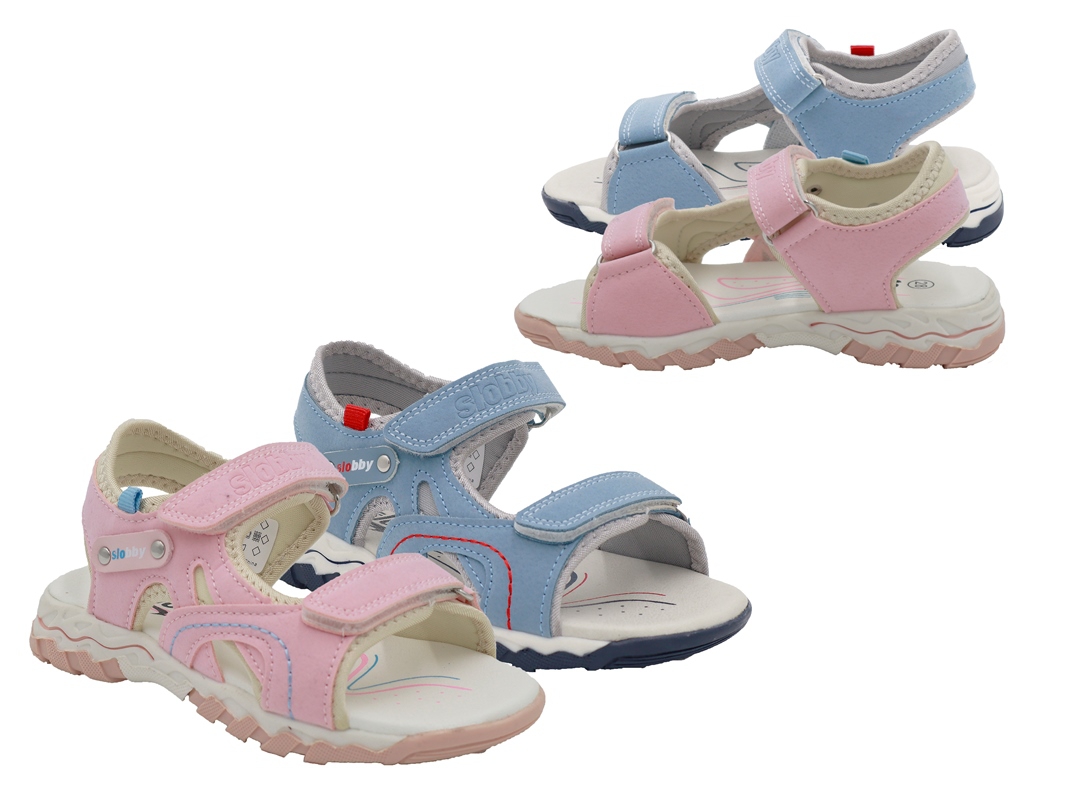 .Ki.-Sandalette, TPR-Sohle, 2x Klettverschl., PU, hl.blau + rosa