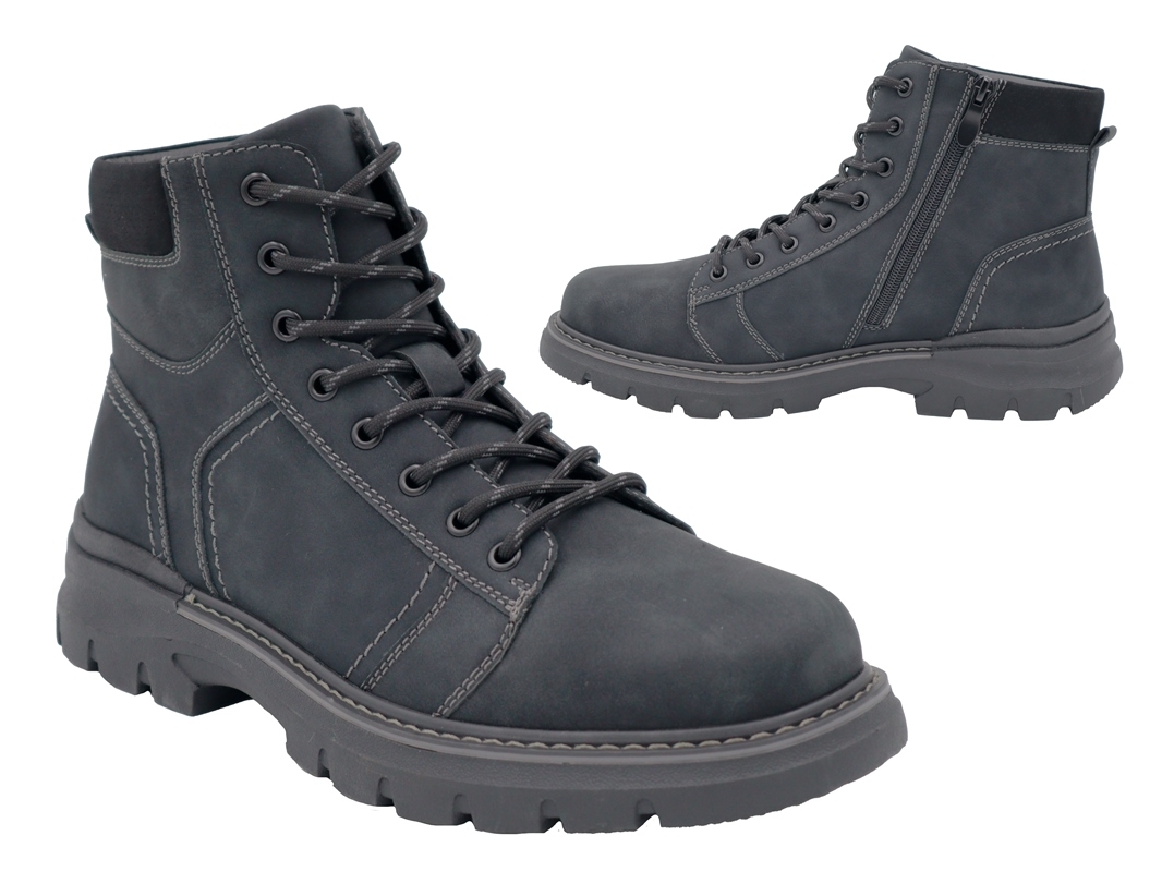 .He.-Knöchelschuh, TPR-Sohle, Schnürung+seitl. Reißverschluss, Ziernähte, gefüttert, PU, schwarz