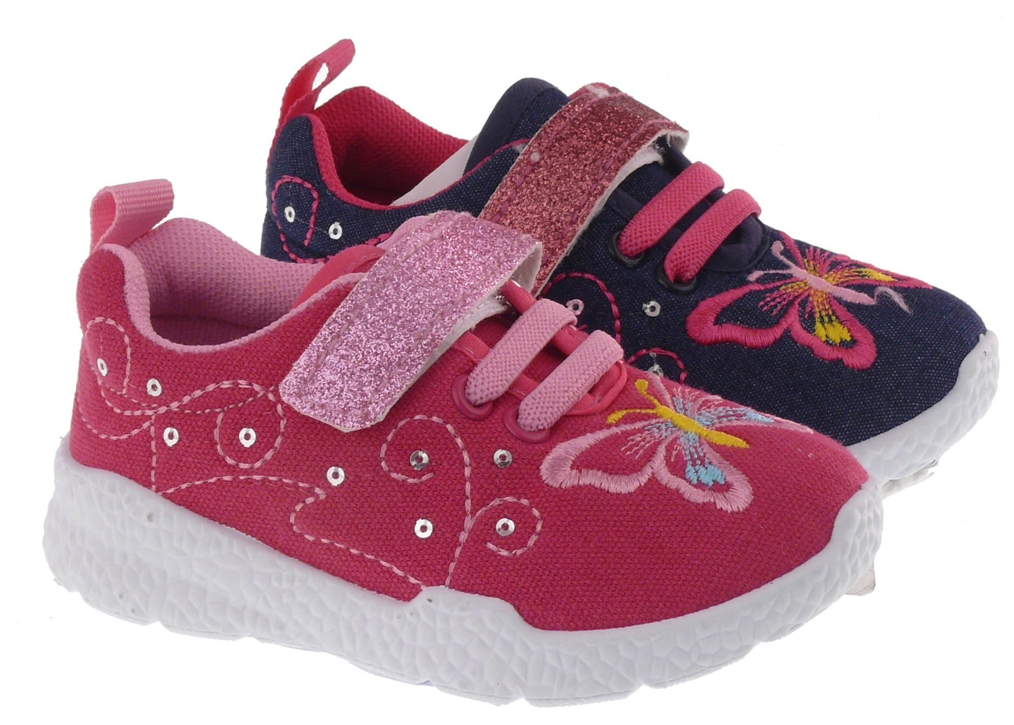 .Ki.-Freizeitschuh, PVC-Sohle, 1x Klett+Gummizug, Textil, bestickt, m Glitzer, fuchsia +navy