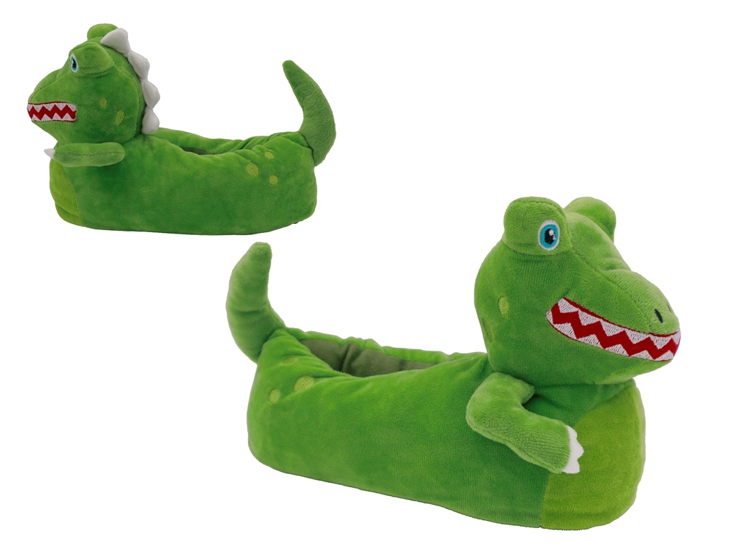 .Ki.-Tierhausschuh, Textil-Sohle m. Noppen, "Drache", Fleece, grün