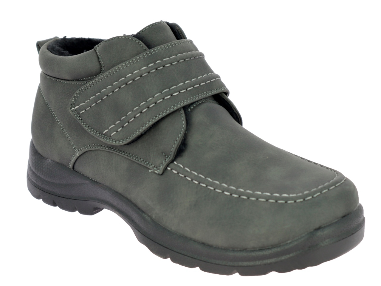 .He.-Knöchelschuh, PU-Sohle, br. Klettverschl., Ziernähte, gefüttert, PU, schwarz