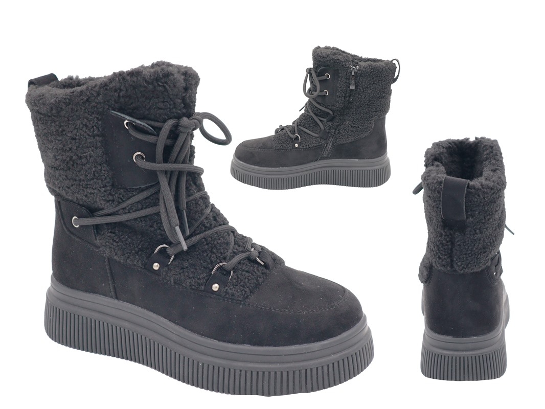 .Da.-Stiefelette, TPR-Sohle, seitl. Reißverschluss, Zierschnürung, Warmfutter, PU, schwarz