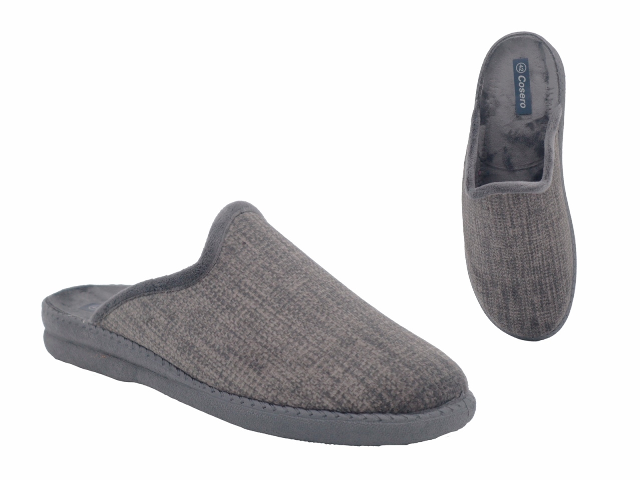 .He.-Pantoffel, Sp., d.graue Sohle, gemustert, Textil, grau