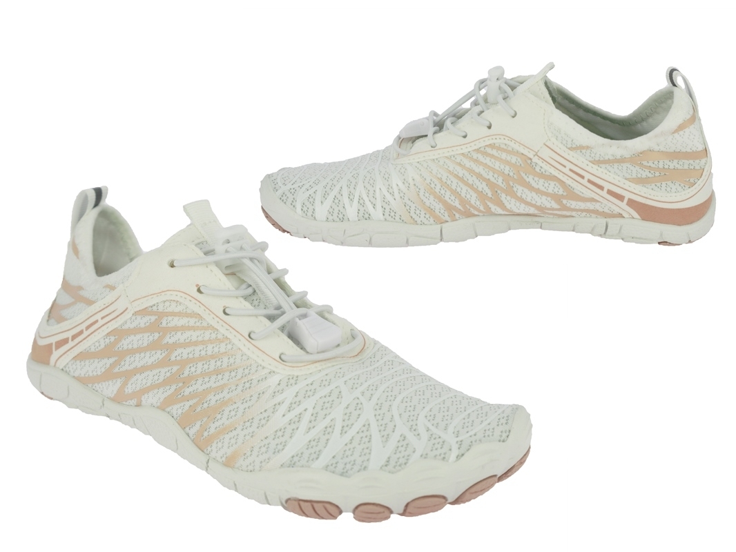 .Da.-Barfußschuh/Badeschuh, Gummi-Sohle, verstellbare elast. Schnürung, Textil, weiß