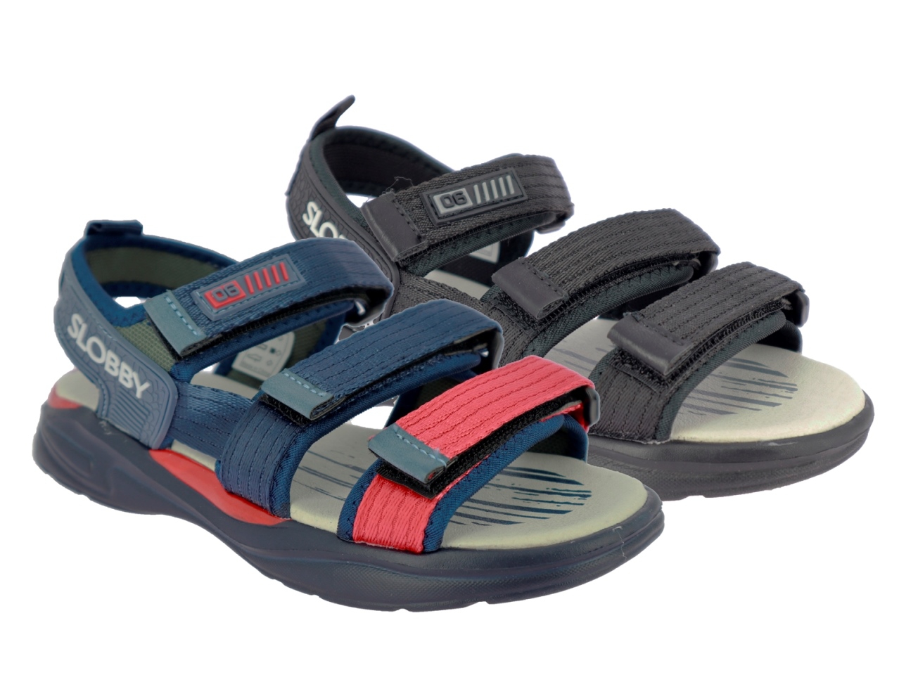 .Ki.-Sandalette, EVA-Sohle, 3x Klettverschl., Textil, navy-rot + schwarz