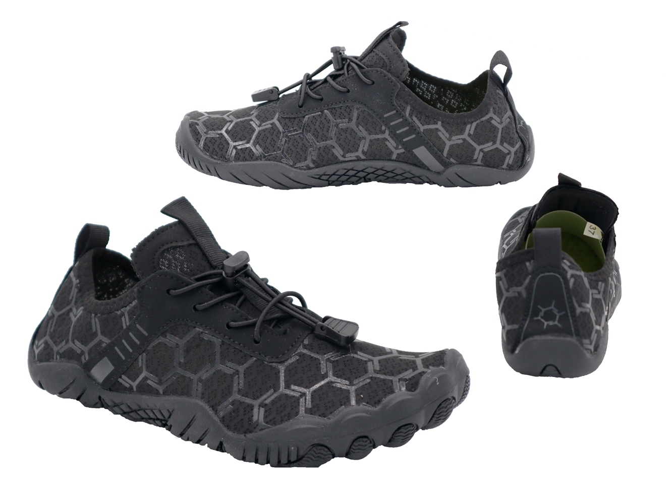 .Da-Barfußschuh, Gummi-Sohle, verstellbare elast. Schnürung, Polyester, schwarz