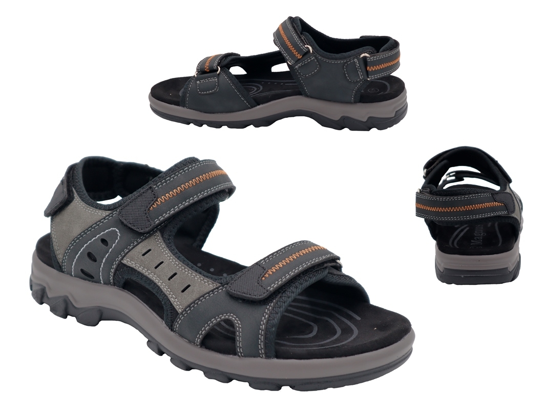 .He.-Sandalette, PU-Sohle, 3x Klettverschl., PU, schwarz