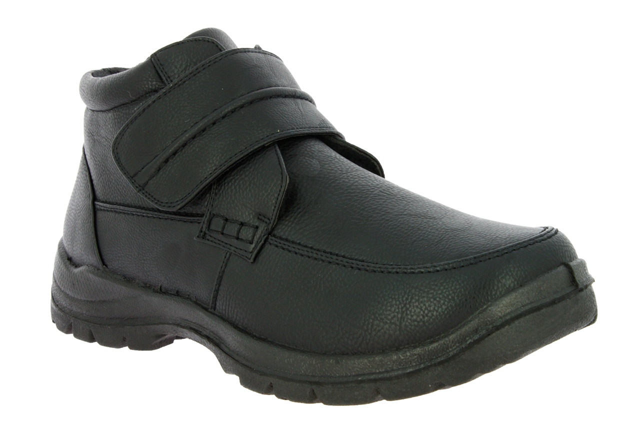 .He.-Knöchelschuh, PU-Sohle, br. Klettverschluss, Ziernähte, Warmfutter, PU, schwarz