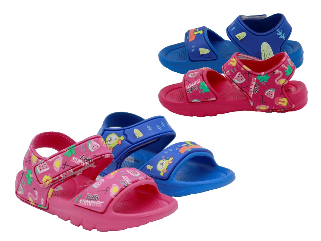 .Ki.-Badepantolette, EVA, 1 Bandage + Riemen mit Klettverschluss, gemustert, rosa-lila+navy-blau
