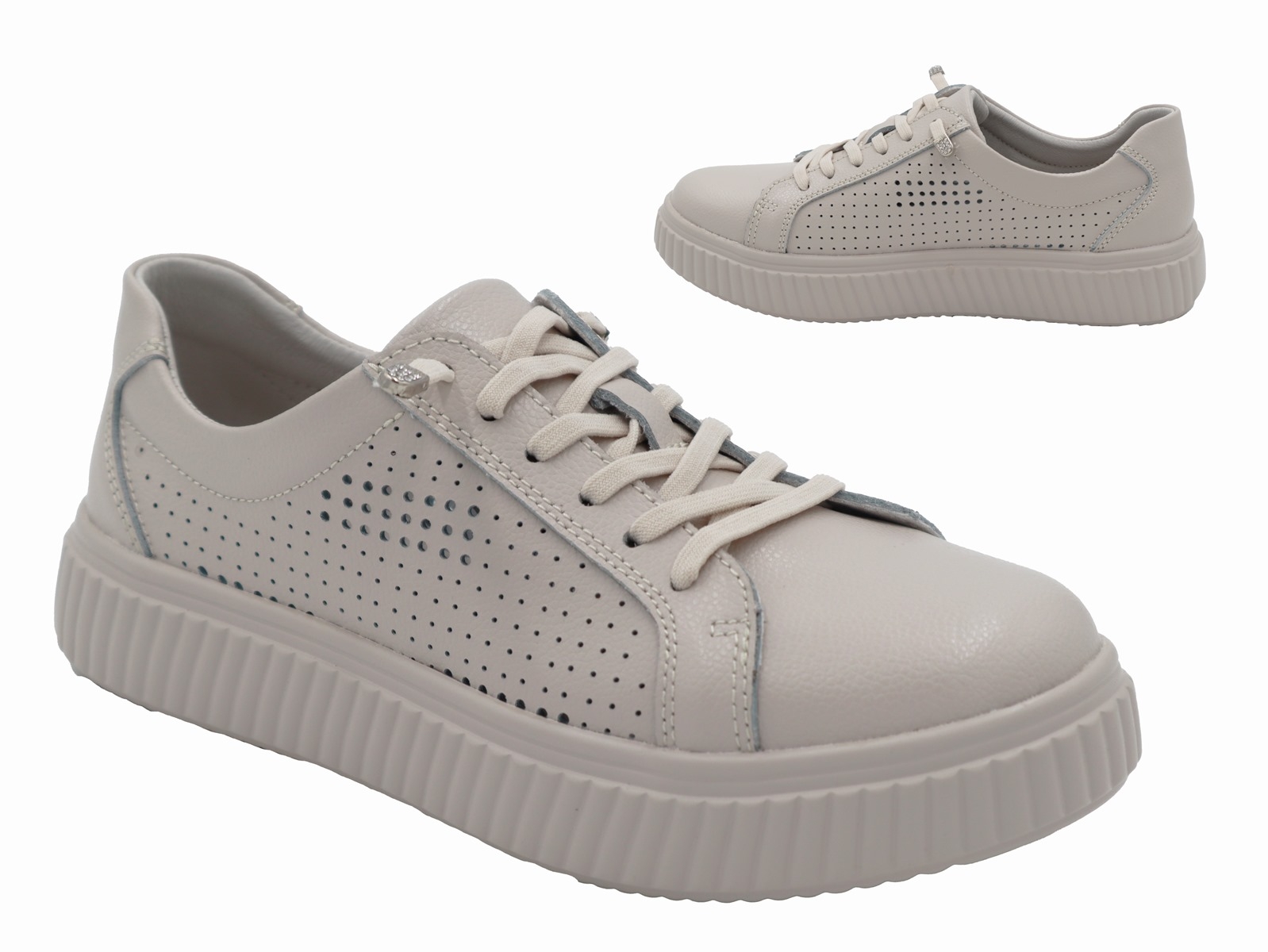.Da.-Schuh, PU-Sohle, elast. Schnürung, Lochmuster, Lederinnensohle, Leder, beige