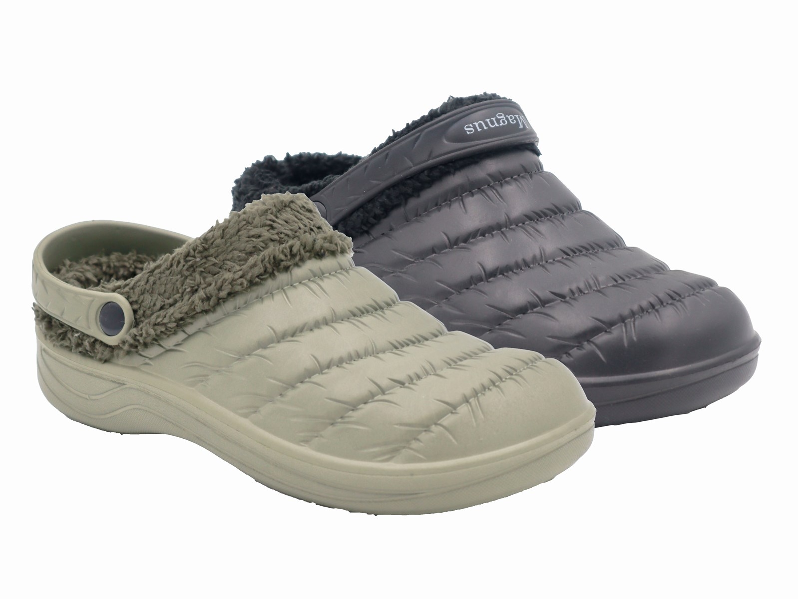 .He.-EVA Clogs, geschlossen, mit Riemen, Warmfutter, grau+schwarz