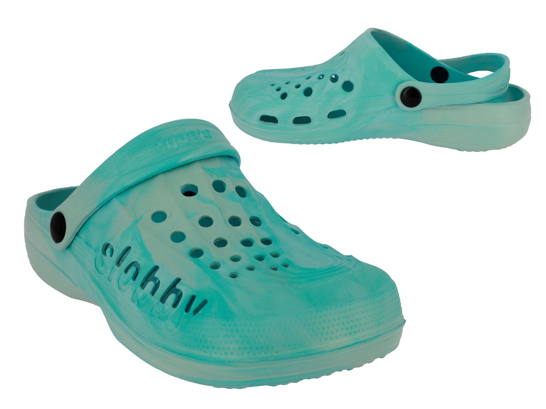. Da.-EVA-Clogs, SLOBBY, m. Riemen u. kl. Löchern, Batikoptik, blau-hellblau