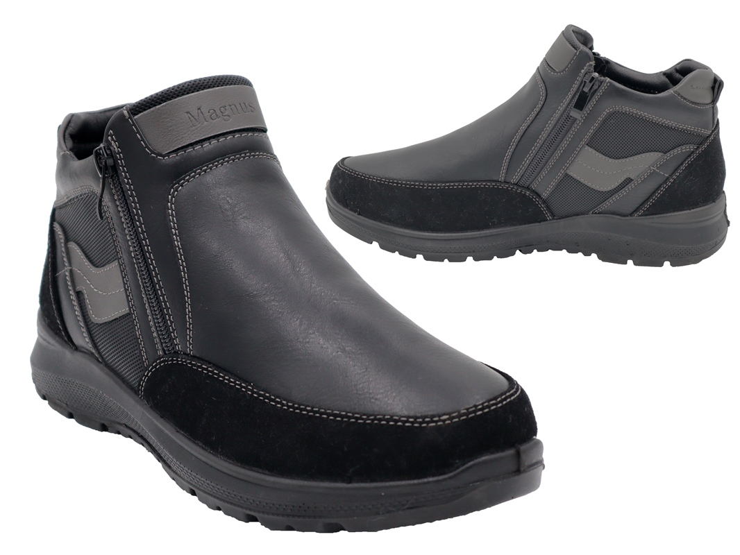 .He.-Knöchelschuh, PU-Sohle, 2x seitl. Reißverschluss, Ziernähte, Warmfutter, PU, schwarz