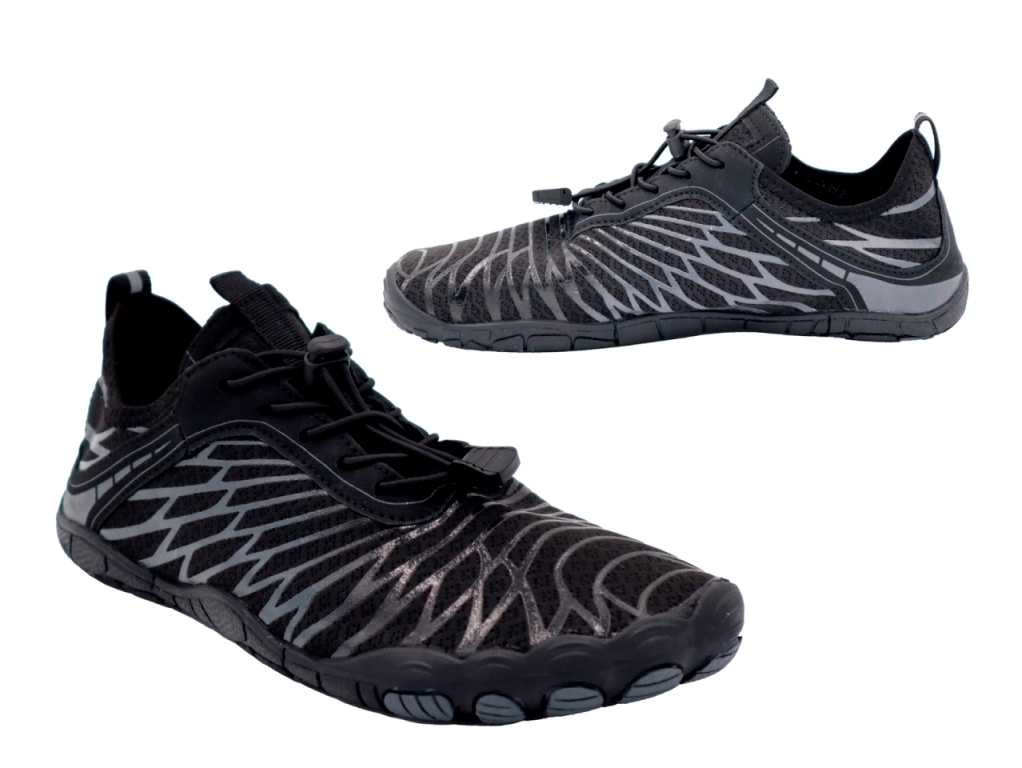 .Da.-Barfußschuh, Gummi-Sohle, verstellbare elast. Schnürung, Textil, schwarz-grau