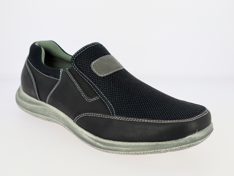 .He.-Schuh, TPR-Sohle, Slipper, 2x Gummizug, Ziernähte, PU, schwarz
