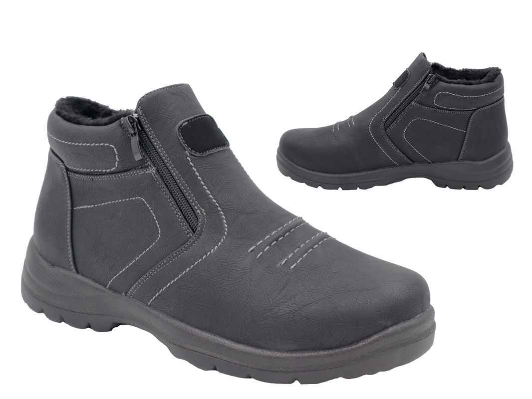 .He.-Knöchelschuh, PU-Sohle, 2x seitl. Reißverschluss, Ziernähte, gefüttert, PU, schwarz