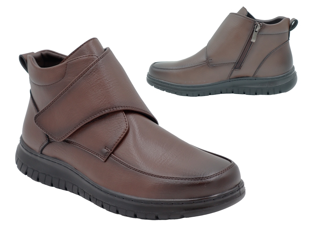 .He.-Knöchelschuh, PU-Sohle, 1x breiter Klettverschluss, Kaltfutter, PU, braun