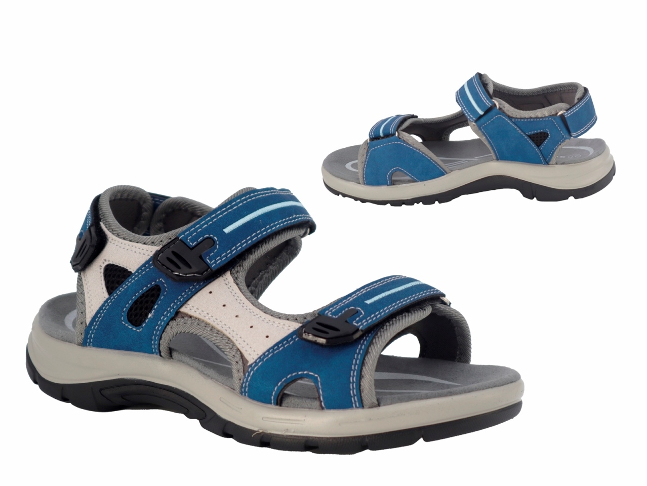 .Da.-Sandalette, PU-Sohle, 2 x Klett, Klettverschluss hinten, PU-Nubuk, blau
