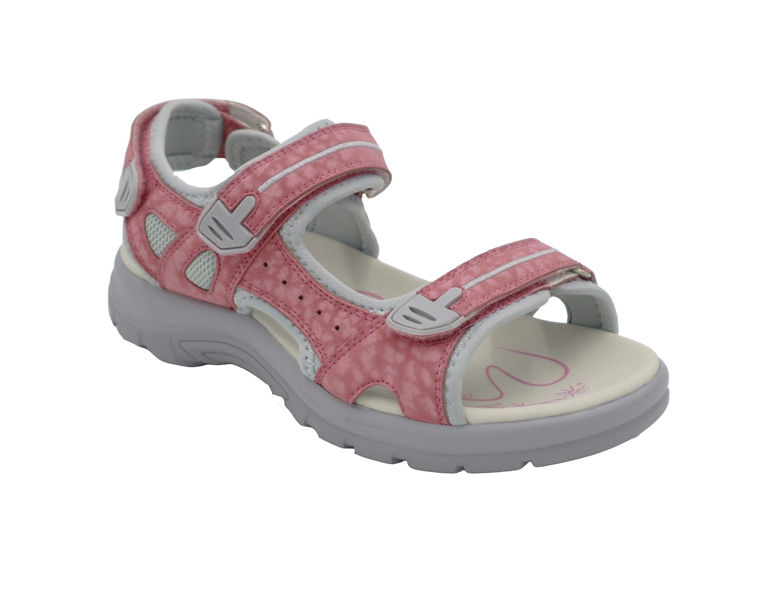 .Da.-Sandalette, PU-Sohle, 3x Klettverschl., geprägtes PU, coral