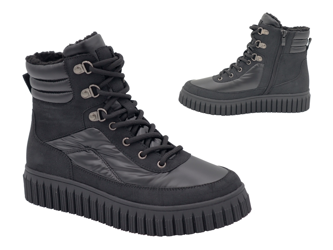 .Da.-Knöchelschuh, TPR-Sohle, seitl. Reißverschl.+Schnürer, Warmfutter, PU, schwarz