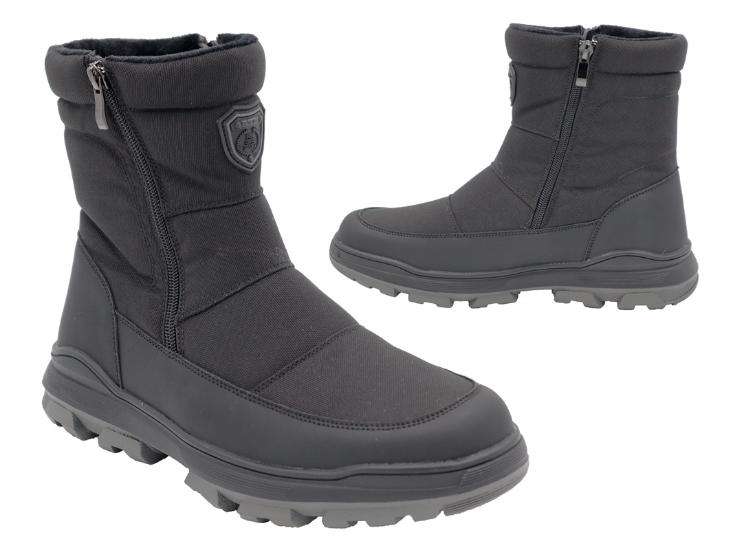 .He.-Knöchelschuh, PU-Sohle, 2x Reißverschl., Warmfutter, PU/Textil, schwarz