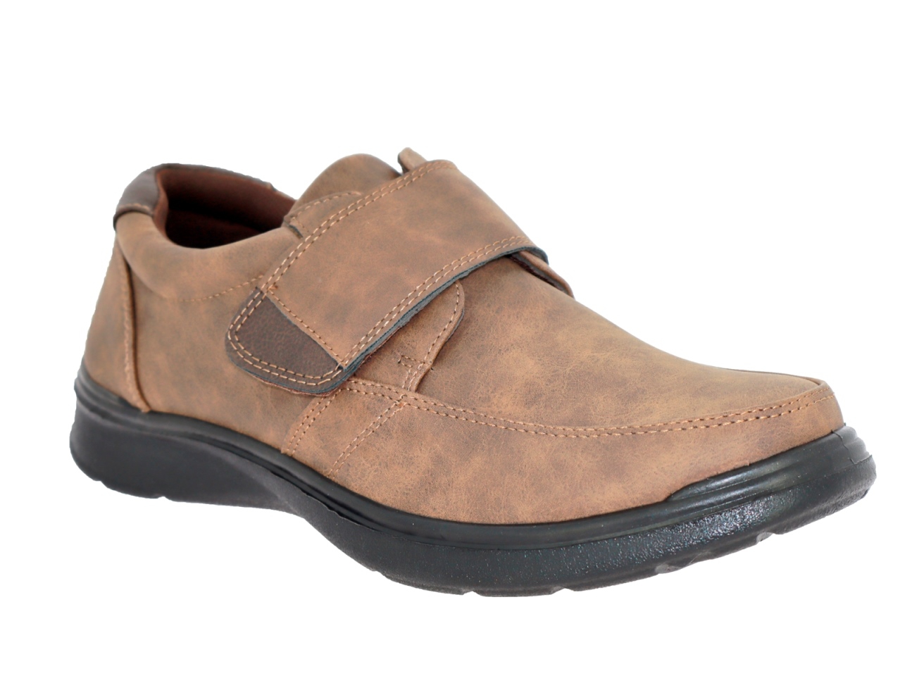 .He.-Schuh, PU-Sohle, Slipper, Klettverschluss, PU, braun