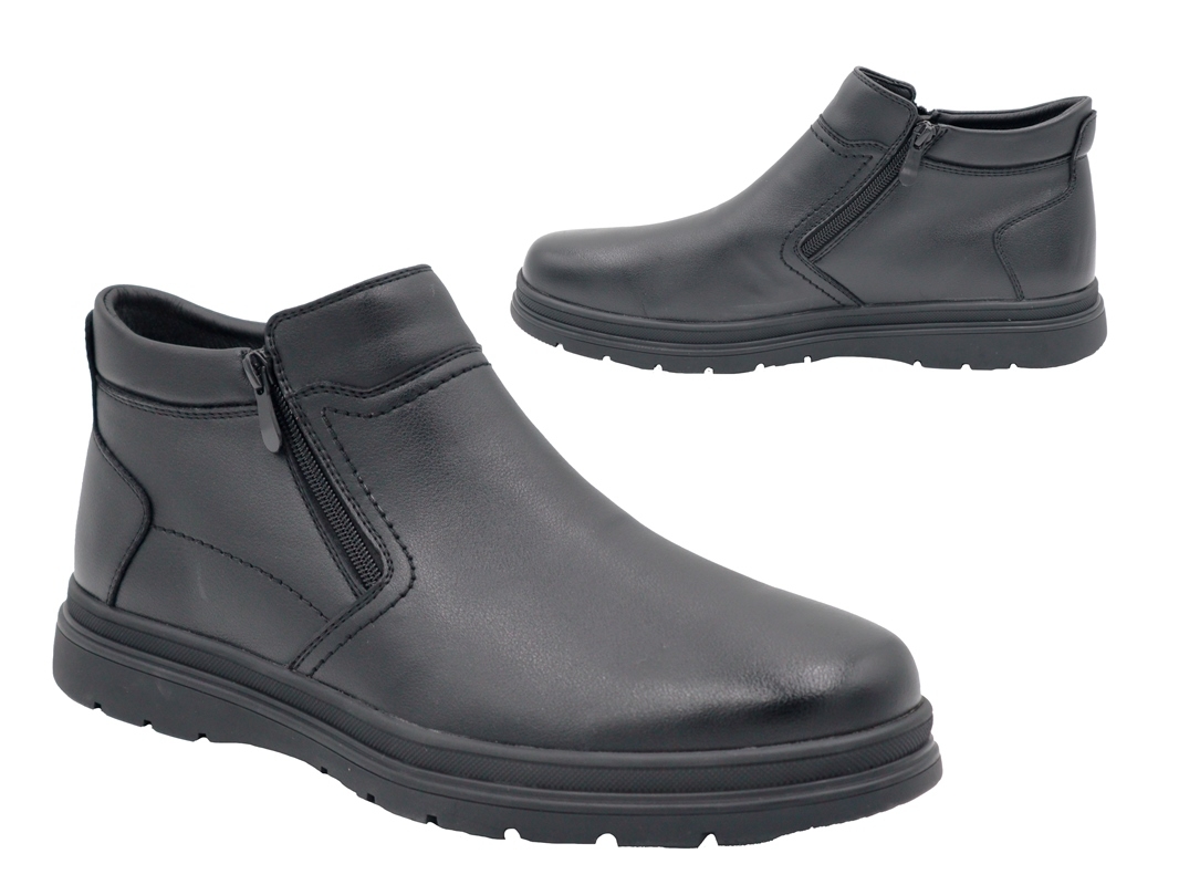 .He.-Knöchelschuh, Gummi-Sohle, 2x seitl. Reißverschluss, Ziernähte, gefüttert, PU, schwarz