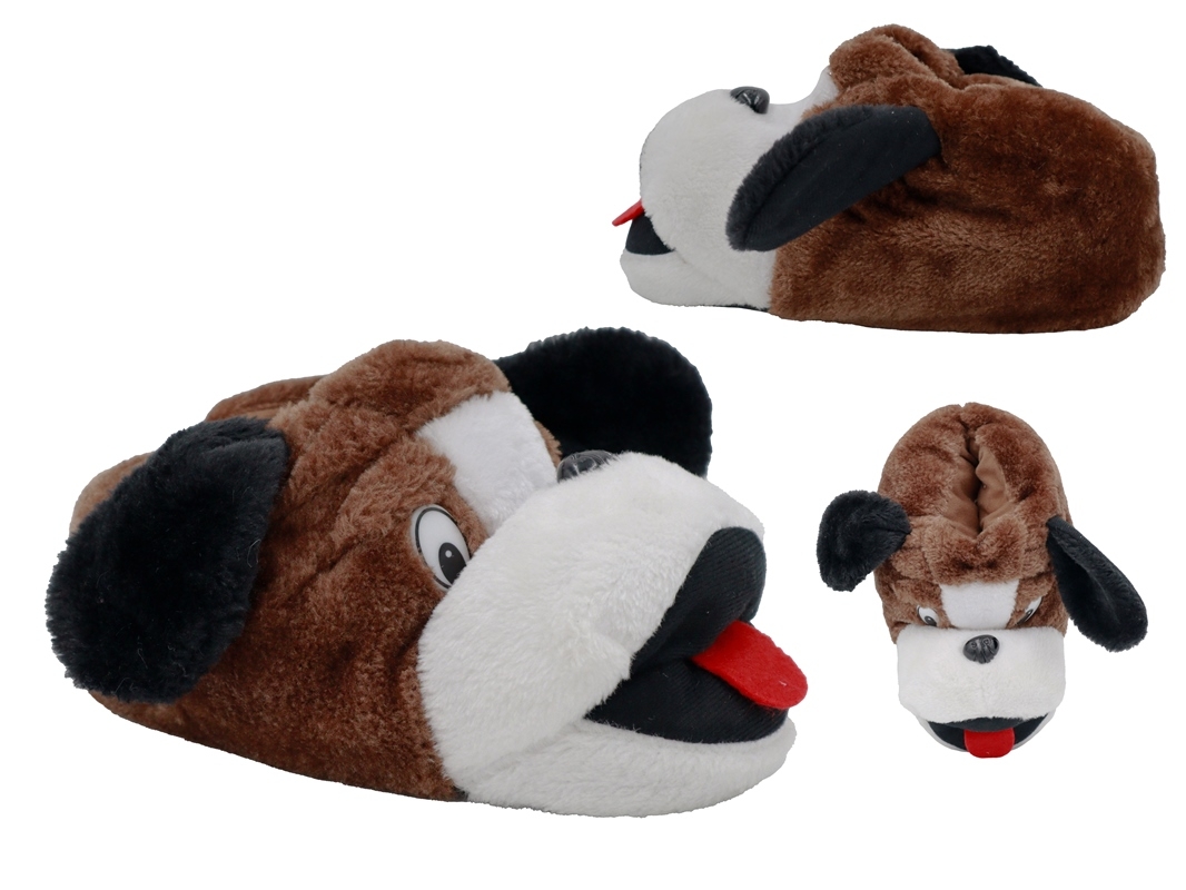 .Ki.-Tierhausschuh, Textil-Sohle m. Noppen, "Hund", Textil, braun