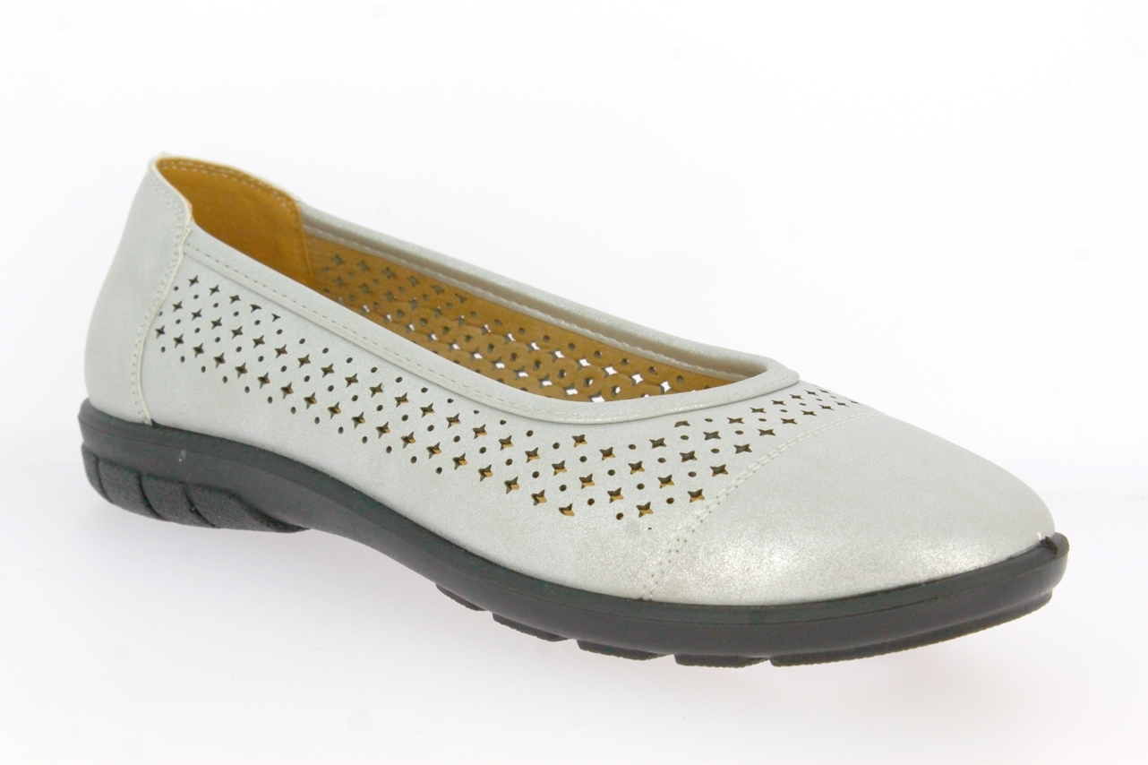 .Da.-Ballerina, PVC-Sohle, Lochmuster, PU, silber