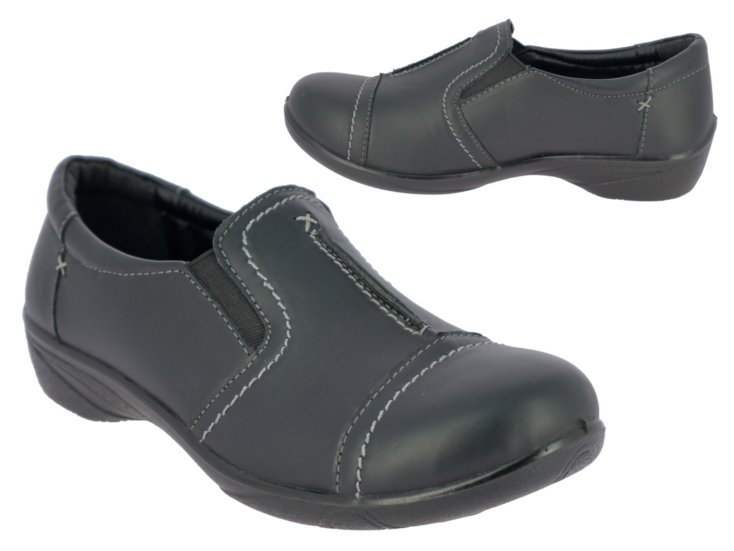 .Da.-Schuh, Slipper, PU,  mit Ziernähten, 2 x Gummizug, PU-Sohle, schwarz
