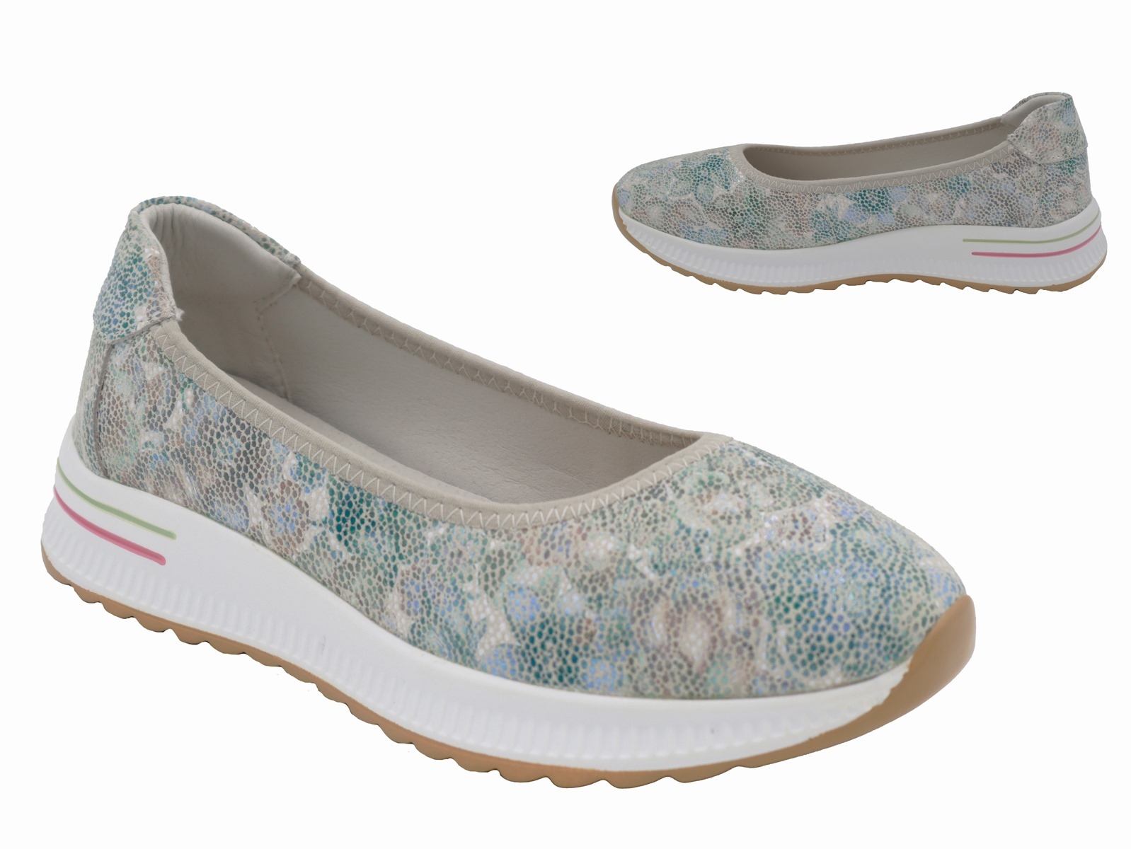 .Da.-Schuh, PU-Sohle, Slipper, gemustert, Lederinnensohle, Wildleder, blau-bunt