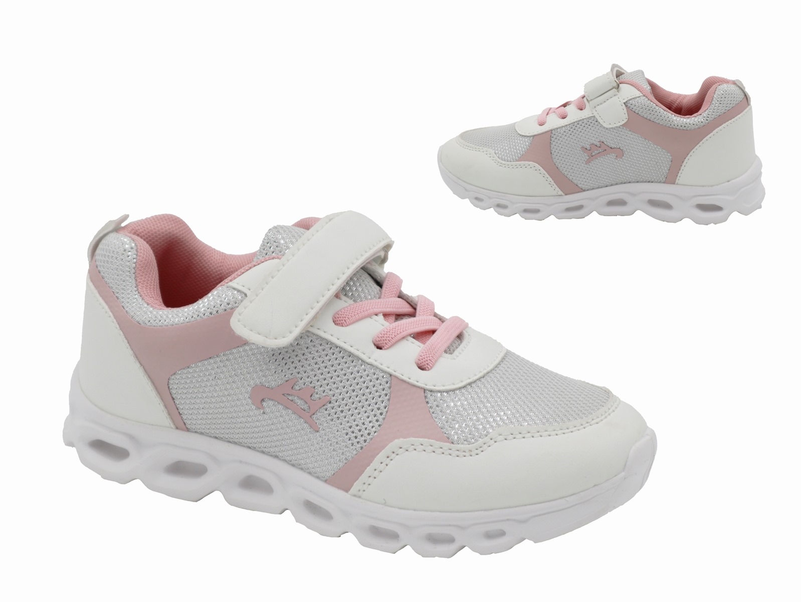 .Ki.-Sportschuh, EVA-Sohle, Gummizugschnürung, Glitzer, 1x Klettverschl., PU/Mesh, weiß-rosa