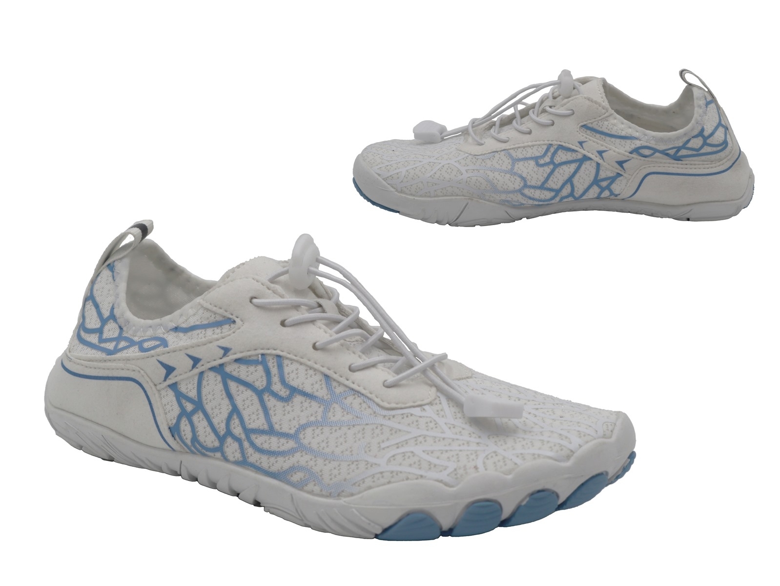 .Da.-Barfußschuh, Gummi-Sohle, verstellbare elast. Schnürung, Textil, weiß-hellblau