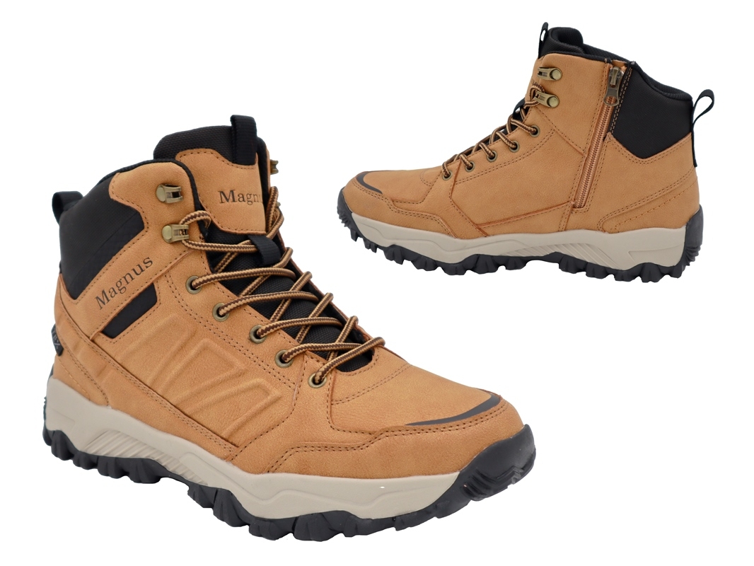 .He.-Knöchelschuh, TPR-Sohle, seitl. Reißverschl. + Schnürung, KAT-TEX, Kaltfutter, PU/Mesh, braun