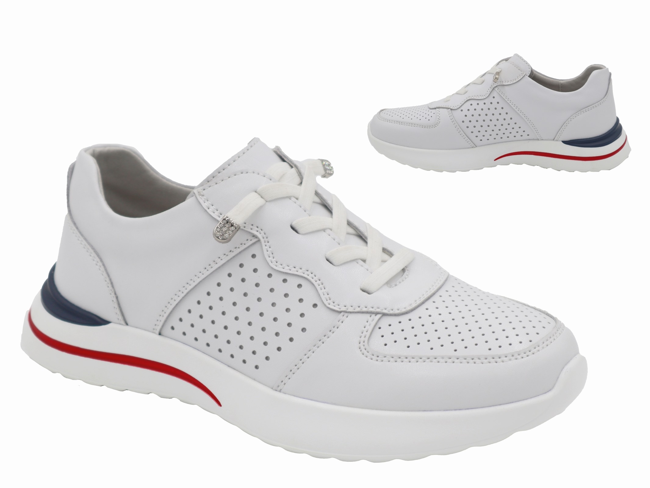 .Da.-Schuh, PU-Sohle, elast. Schnürung, Lederinnensohle, Lochmuster, Leder, weiß