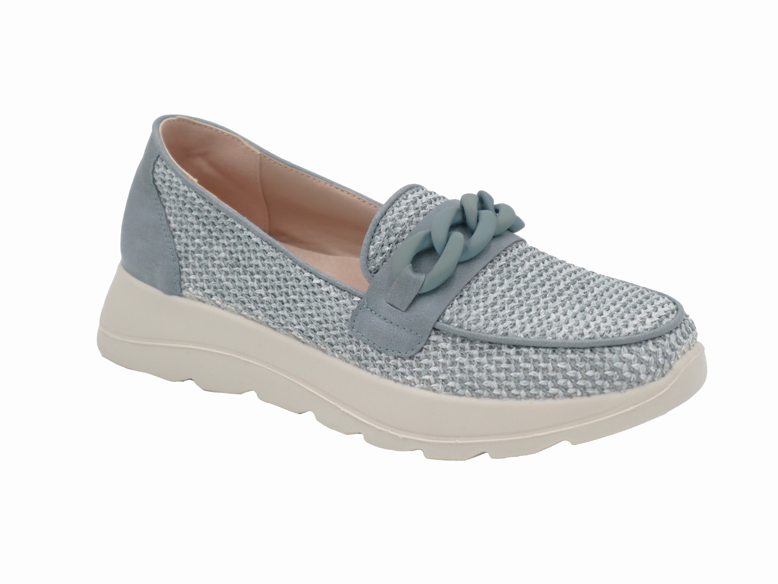 .Da.-Leinenschuhe, PU-Sohle, Lederinnensohle, Zierspange, PU/Textil, blau