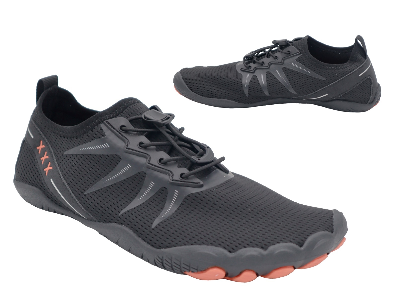.He-Barfußschuh, TPR-Sohle, verstellbare elast. Schnürung, Textil, schwarz
