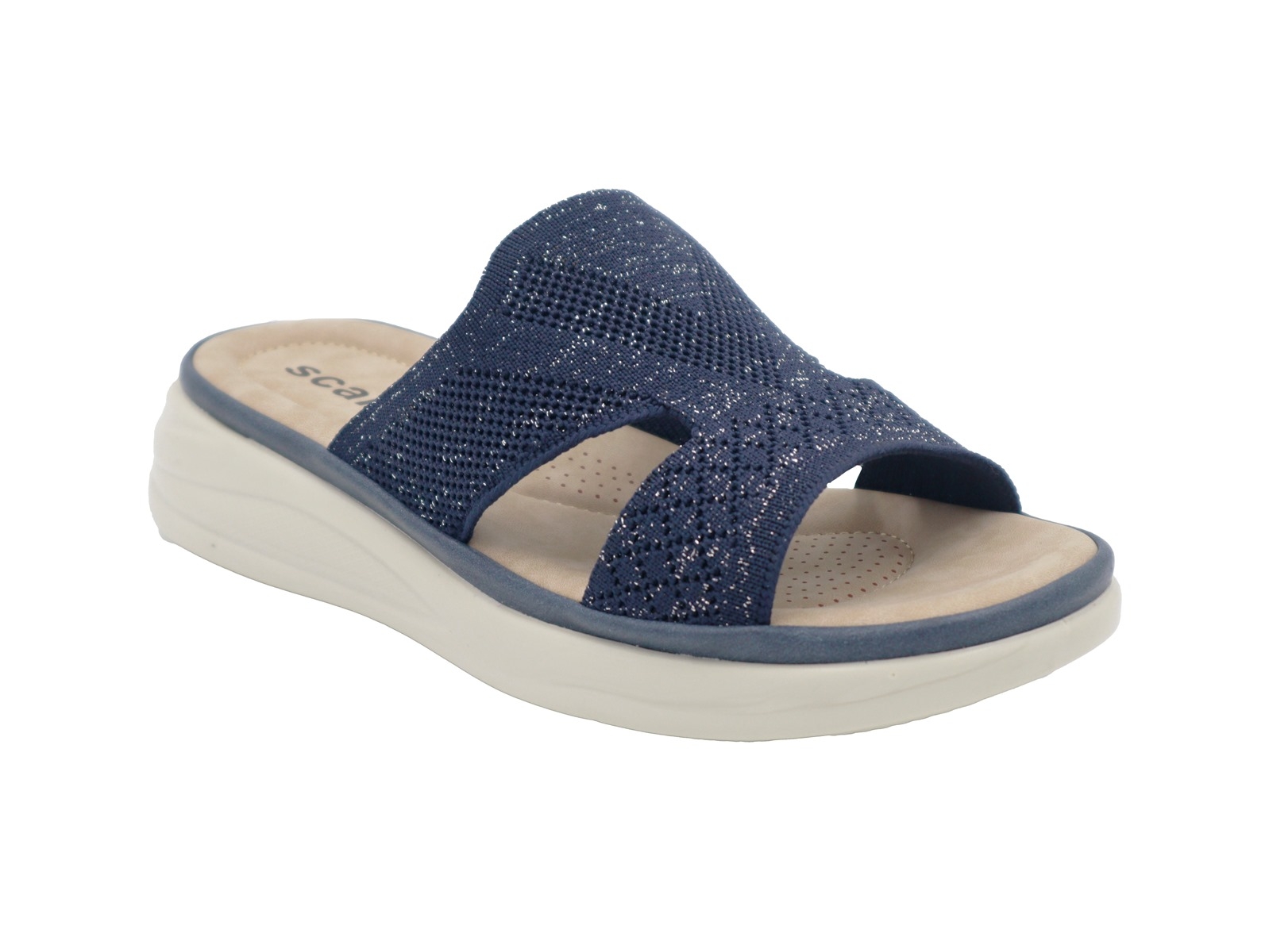 .Da.-Pantolette, PU-Sohle, 2 Bandagen m.Glitzer , Textil, navy